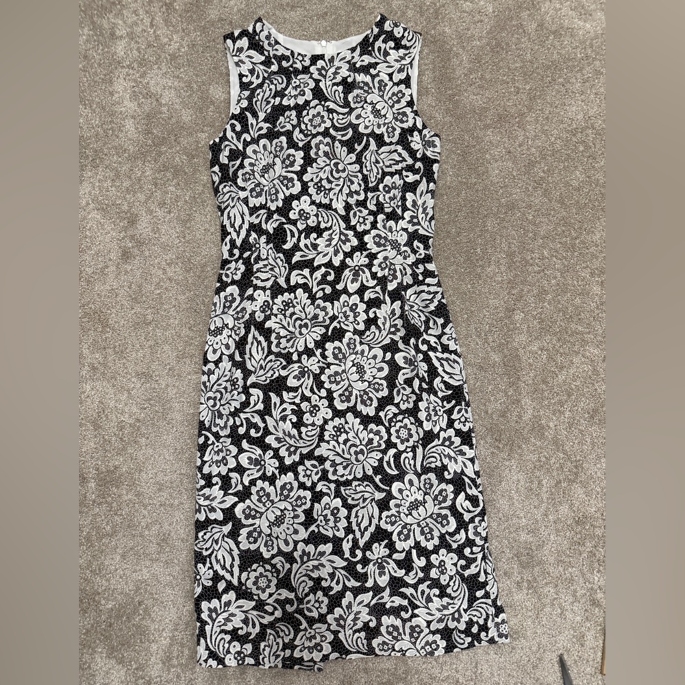 Michael Kors Collection Black White Floral Lace Print Sheath Dress US 4